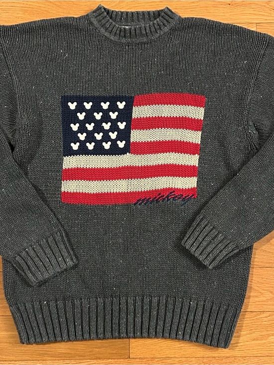 Disney Other - Vintage 90s Mickey Inc American Flag Sweater Sz M Mickey Mouse Knit Pullover USA